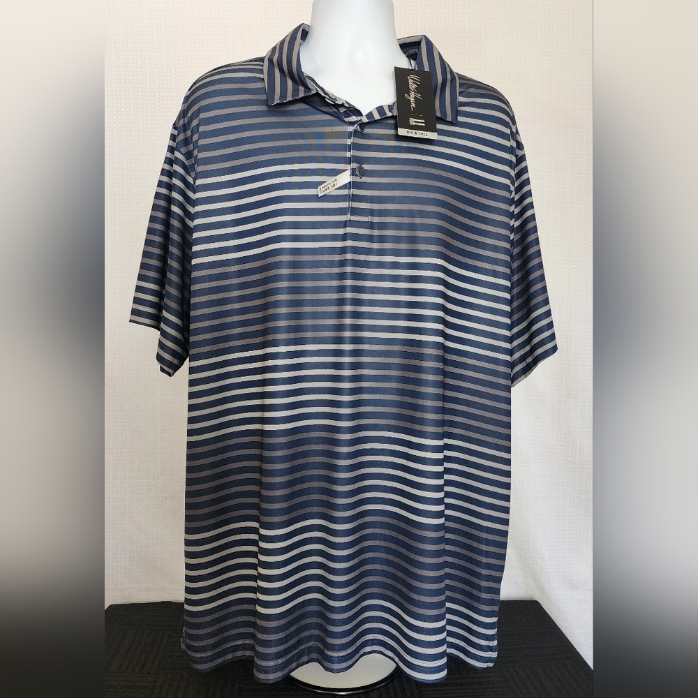 PGA Tour Navy and White Striped Polo Shirt